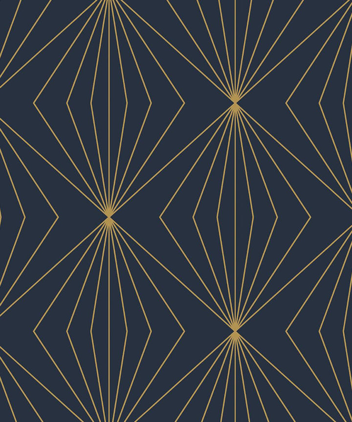 Gem Geometric Prepasted Dark Blue & Metallic Gold by Seabrook Wallpaper Etten Prepasted Wallcoverings Netherlands 57 6.3" 20.9" - Fabric Carolina -