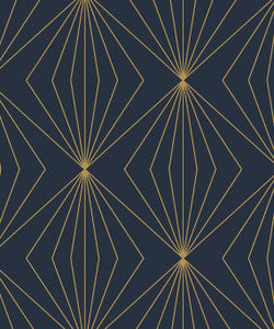 Gem Geometric Prepasted Dark Blue & Metallic Gold by Seabrook Wallpaper