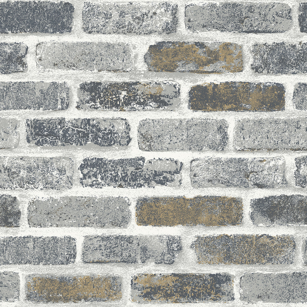 Vintage Faux Brick Steel Grey & Tan by Seabrook Wallpaper Etten Studios Online Netherlands 57.5 25.2" 20.9" - Fabric Carolina -