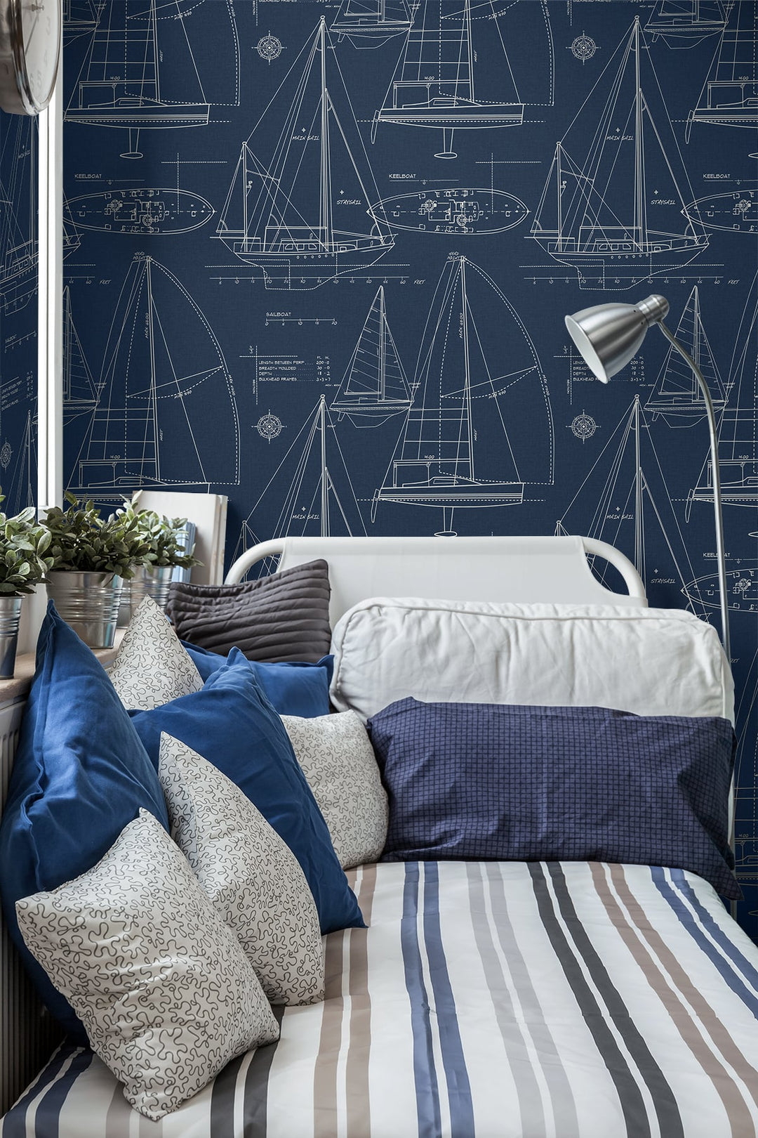 Sail Away Navy Blue ET10222 by Etten Studios Designer Wallpaper