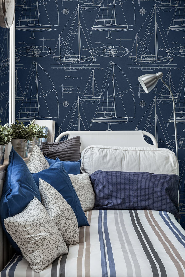 Sail Away Navy Blue ET10222 by Etten Studios Designer Wallpaper