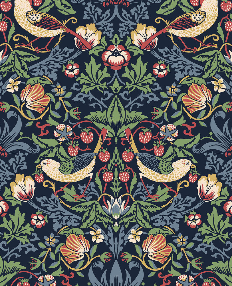 Fragaria Garden Midnight Blue by Seabrook Wallpaper Legacy Prints Netherlands 57.5 25.2" 20.9" - Fabric Carolina -