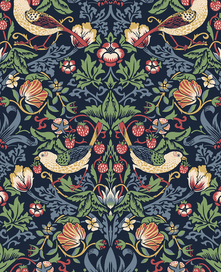 Fragaria Garden Midnight Blue by Seabrook Wallpaper Legacy Prints Netherlands 57.5 25.2" 20.9" - Fabric Carolina -