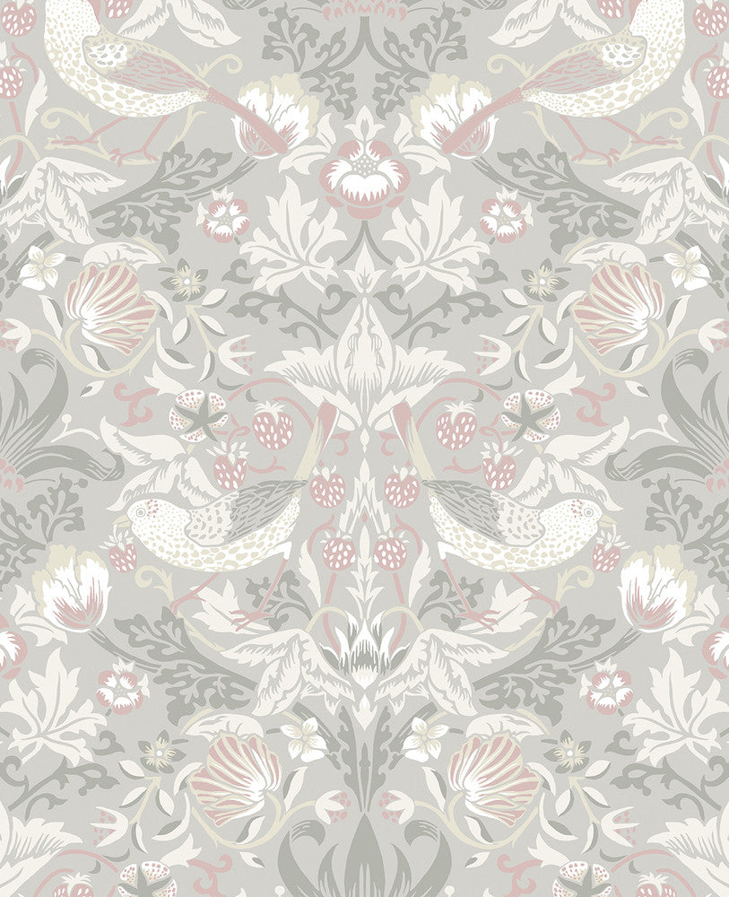 Fragaria Garden Light Grey & Rose Petal by Seabrook Wallpaper Legacy Prints Netherlands 57.5 25.2" 20.9" - Fabric Carolina -