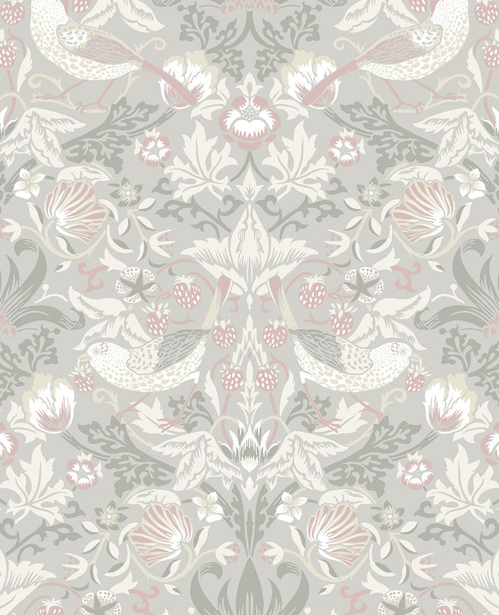 Fragaria Garden Light Grey & Rose Petal by Seabrook Wallpaper Legacy Prints Netherlands 57.5 25.2" 20.9" - Fabric Carolina -