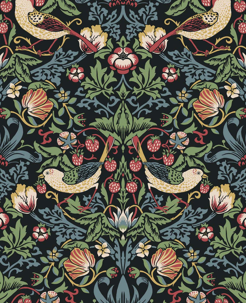 Fragaria Garden Ebony by Seabrook Wallpaper Legacy Prints Netherlands 57.5 25.2" 20.9" - Fabric Carolina -