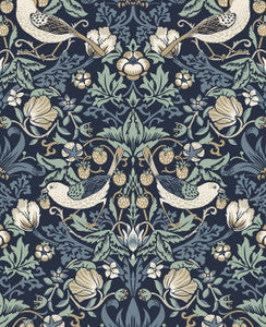Fragaria Garden Navy Blue & Aloe by Seabrook Wallpaper