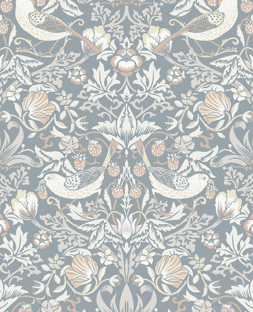 Fragaria Garden Blue Mist & Blush by Seabrook Wallpaper Legacy Prints Netherlands 57.5 25.2" 20.9" - Fabric Carolina -
