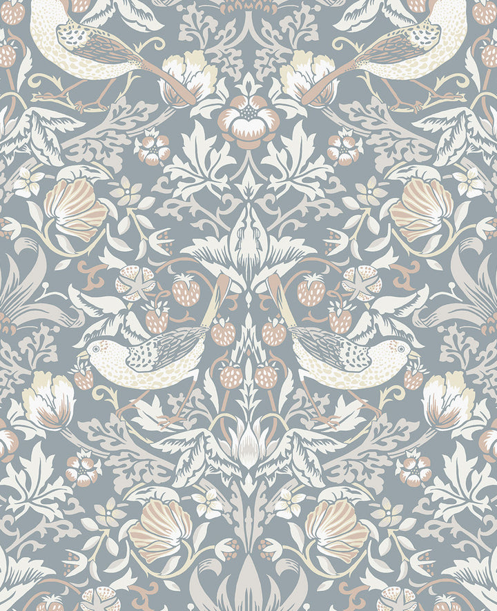 Fragaria Garden Blue Mist & Blush by Seabrook Wallpaper Legacy Prints Netherlands 57.5 25.2" 20.9" - Fabric Carolina -