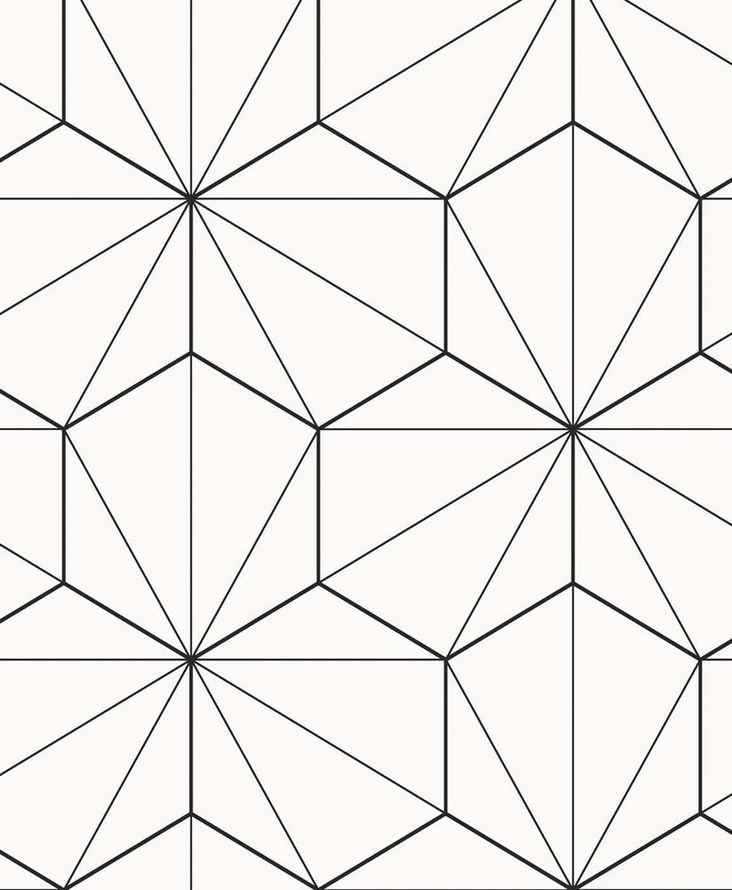 Hedron Geometric Ebony & Eggshell by Seabrook Wallpaper Etten Studios Online Netherlands 57.5 12.6" 20.9" - Fabric Carolina -