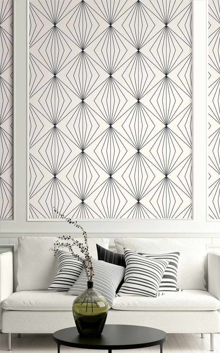 Diamond Vector Ebony & Eggshell ET11500 by Etten Studios Designer Wallpaper