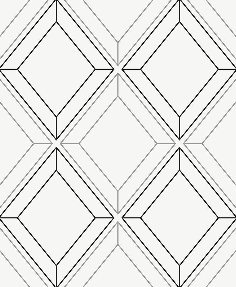 Linework Gem Metallic Silver & Ebony by Seabrook Wallpaper Etten Studios Online Netherlands 57.5 12.6" 20.9" - Fabric Carolina -