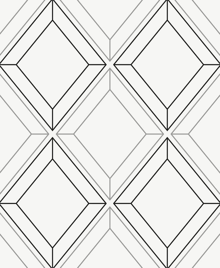Linework Gem Metallic Silver & Ebony by Seabrook Wallpaper Etten Studios Online Netherlands 57.5 12.6" 20.9" - Fabric Carolina -
