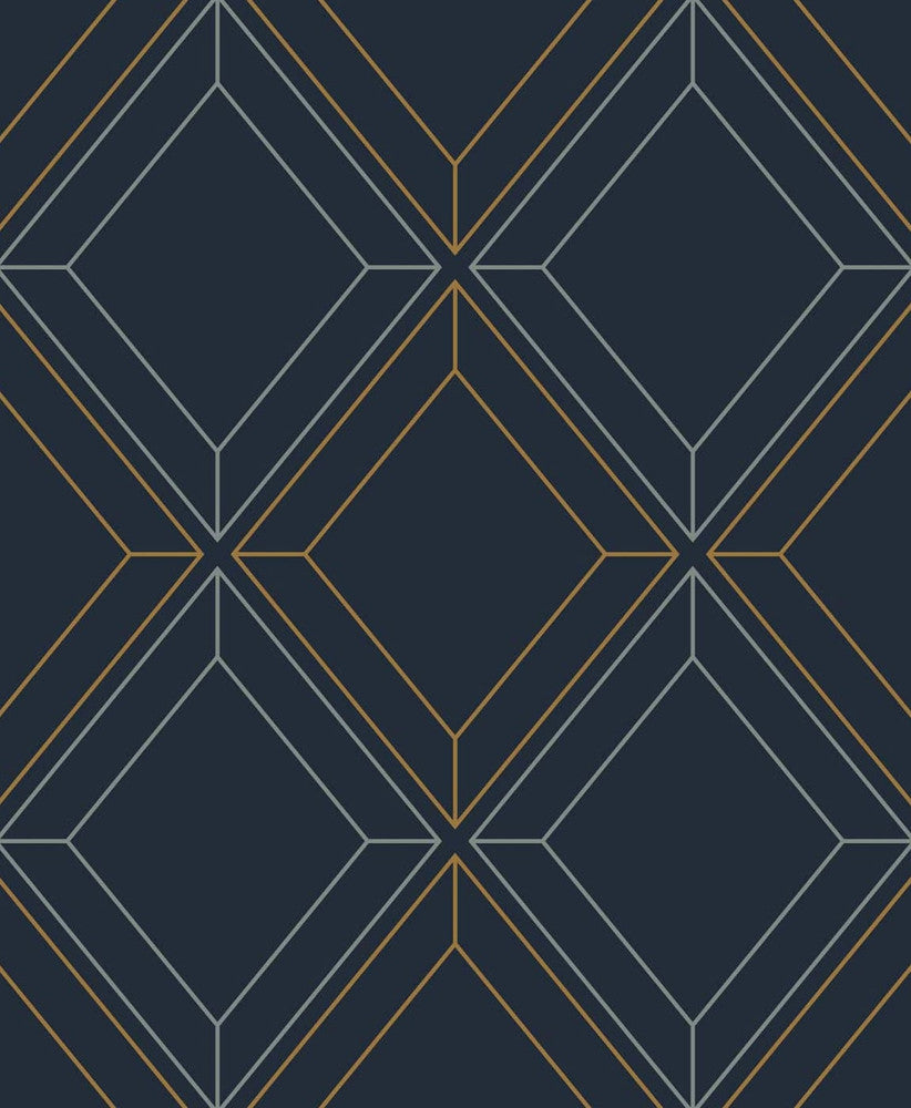 Linework Gem Midnight Blue & Metallic Gold by Seabrook Wallpaper Etten Studios Online Netherlands 57.5 12.6" 20.9" - Fabric Carolina -
