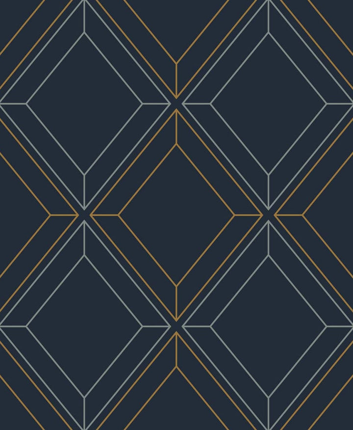 Linework Gem Midnight Blue & Metallic Gold by Seabrook Wallpaper Etten Studios Online Netherlands 57.5 12.6" 20.9" - Fabric Carolina -
