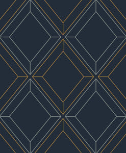 Linework Gem Midnight Blue & Metallic Gold by Seabrook Wallpaper