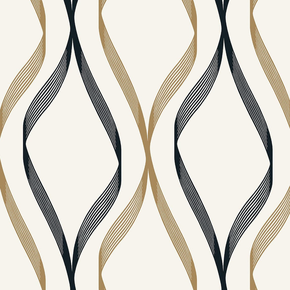 Wave Ogee Metallic Gold & Ebony by Seabrook Wallpaper Etten Studios Online Netherlands 57.5 18" 20.9" - Fabric Carolina -
