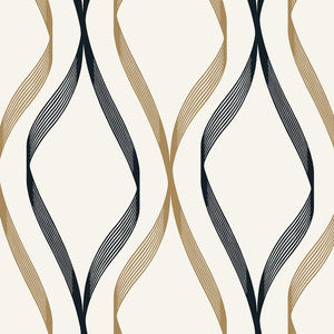 Wave Ogee Metallic Gold & Ebony by Seabrook Wallpaper