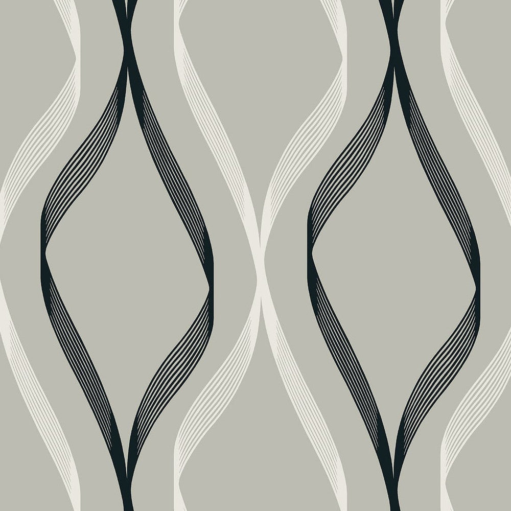 Wave Ogee Fog Grey & Ebony by Seabrook Wallpaper Etten Studios Online Netherlands 57.5 18" 20.9" - Fabric Carolina -
