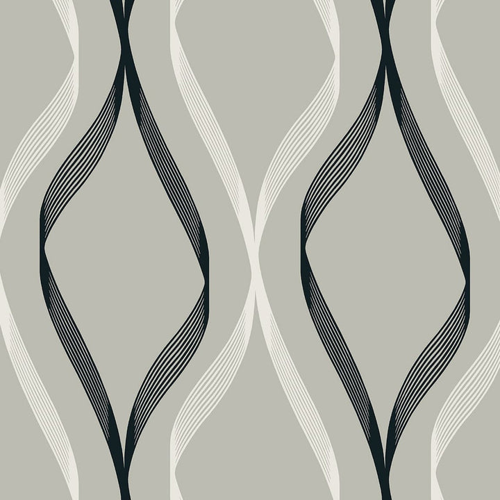 Wave Ogee Fog Grey & Ebony by Seabrook Wallpaper Etten Studios Online Netherlands 57.5 18" 20.9" - Fabric Carolina -