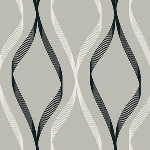 Wave Ogee Fog Grey & Ebony by Seabrook Wallpaper