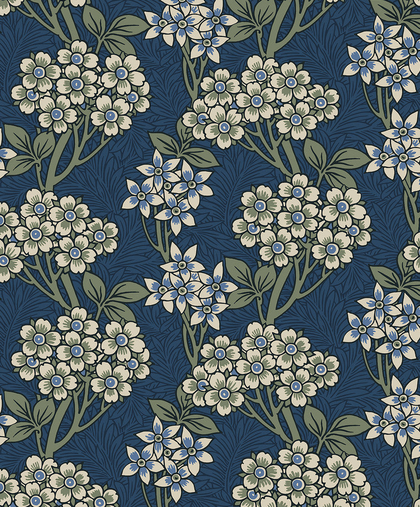 Floral Vine Blue Jay & Sage by Seabrook Wallpaper Legacy Prints Netherlands 57.5 12.6" 20.9" - Fabric Carolina -