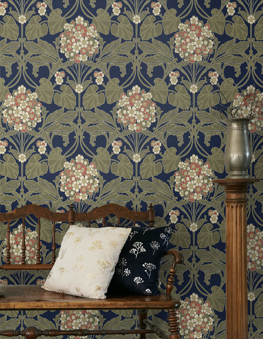 Floral Hydrangea Navy & Terra Cotta ET12102 by Etten Studios Designer Wallpaper