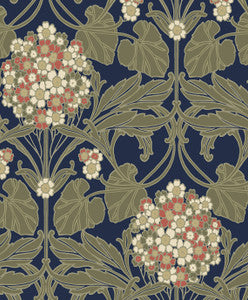 Floral Hydrangea Navy & Terra Cotta by Seabrook Wallpaper