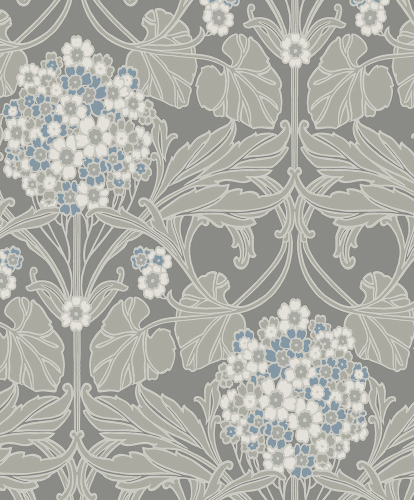 Floral Hydrangea Daydream Grey & Carolina Blue by Seabrook Wallpaper Legacy Prints Netherlands 57.5 25.2" 20.9" - Fabric Carolina -