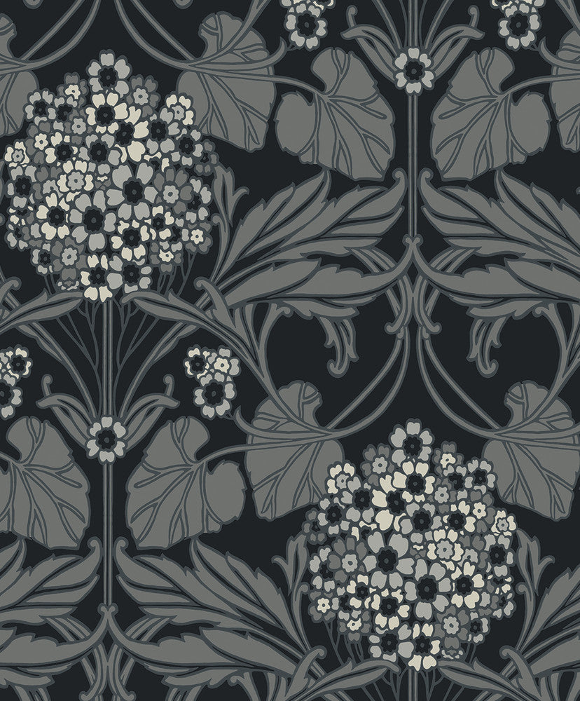 Floral Hydrangea Ebony & Charcoal by Seabrook Wallpaper Legacy Prints Netherlands 57.5 25.2" 20.9" - Fabric Carolina -