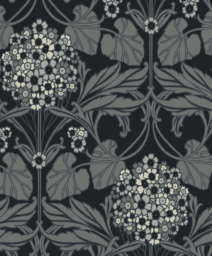 Floral Hydrangea Ebony & Charcoal by Seabrook Wallpaper Legacy Prints Netherlands 57.5 25.2" 20.9" - Fabric Carolina -