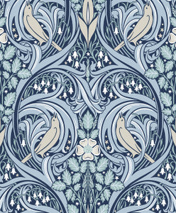 Bird Scroll Denim & Blue Mist by Seabrook Wallpaper