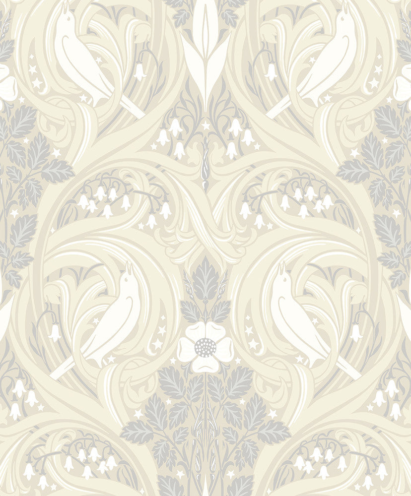 Bird Scroll Swiss Coffee & Grey by Seabrook Wallpaper Legacy Prints Netherlands 57.5 25.2" 20.9" - Fabric Carolina -