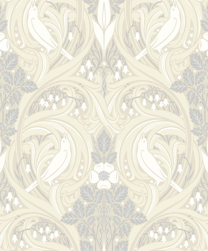 Bird Scroll Swiss Coffee & Grey by Seabrook Wallpaper Legacy Prints Netherlands 57.5 25.2" 20.9" - Fabric Carolina -