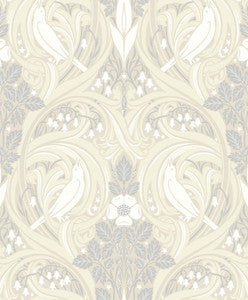 Bird Scroll Swiss Coffee & Grey by Seabrook Wallpaper