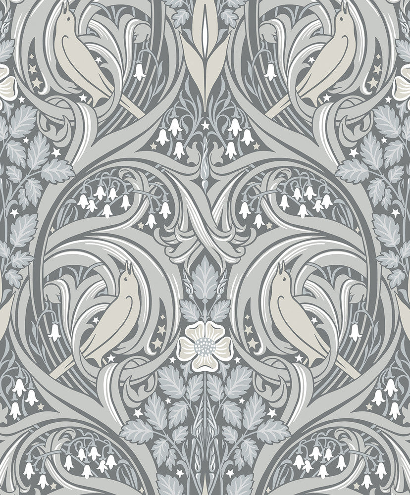 Bird Scroll Argos Grey & Linen by Seabrook Wallpaper Legacy Prints Netherlands 57.5 25.2" 20.9" - Fabric Carolina -