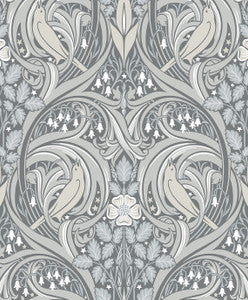 Bird Scroll Argos Grey & Linen by Seabrook Wallpaper
