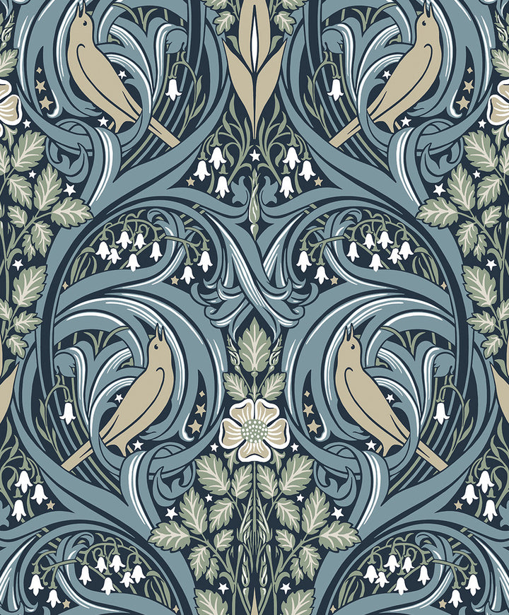 Bird Scroll Navy & Beige by Seabrook Wallpaper Legacy Prints Netherlands 57.5 25.2" 20.9" - Fabric Carolina -