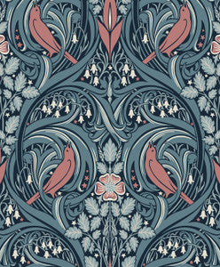 Bird Scroll Aegean Teal & Coral by Seabrook Wallpaper