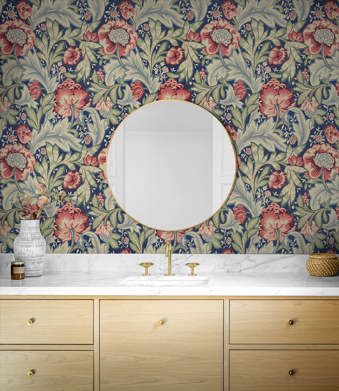 Acanthus Garden Marine Blue & Watermelon ET12302 by Etten Studios Designer Wallpaper