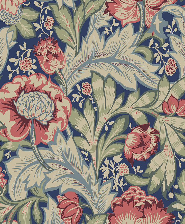 Acanthus Garden Marine Blue & Watermelon by Seabrook Wallpaper Legacy Prints Netherlands 57.5 25.2" 20.9" - Fabric Carolina -