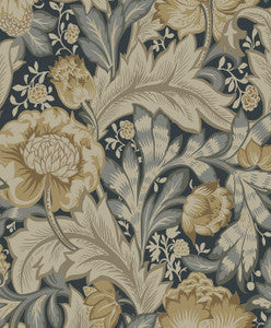 Acanthus Garden Midnight Blue & Beige by Seabrook Wallpaper