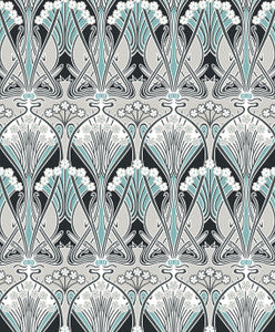 Dragonfly Damask Ebony & Aqua by Seabrook Wallpaper