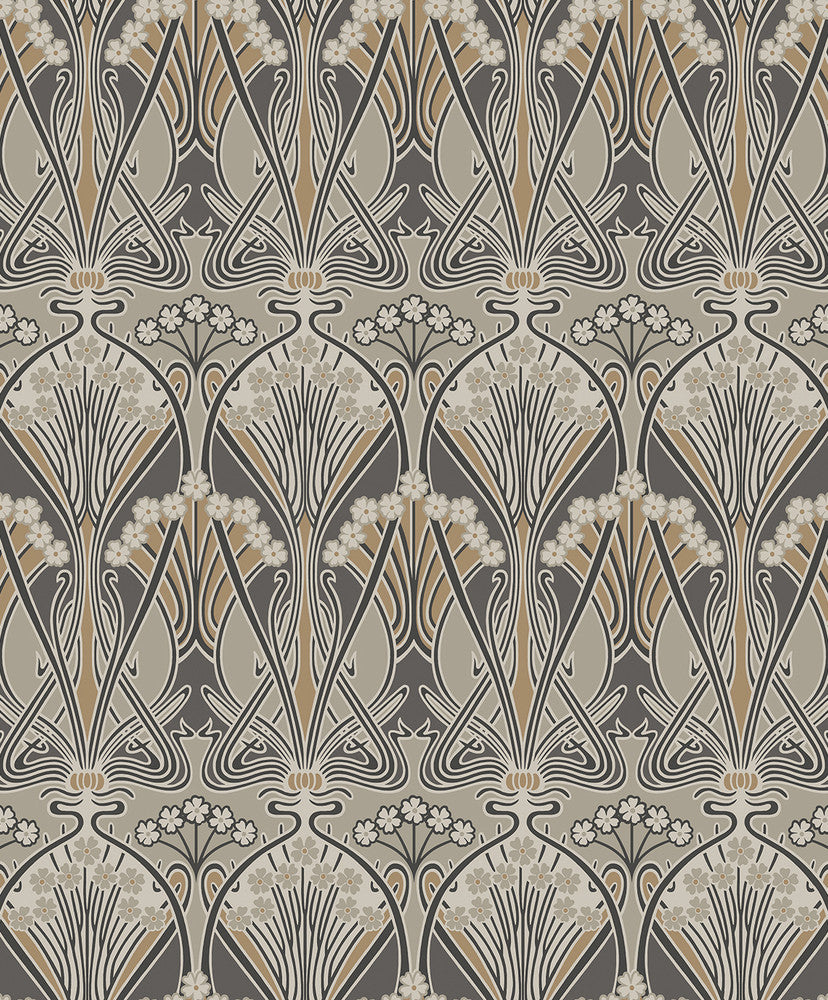 Dragonfly Damask Bronze & Smoke by Seabrook Wallpaper Legacy Prints Netherlands 57.5 12" 20.9" - Fabric Carolina -