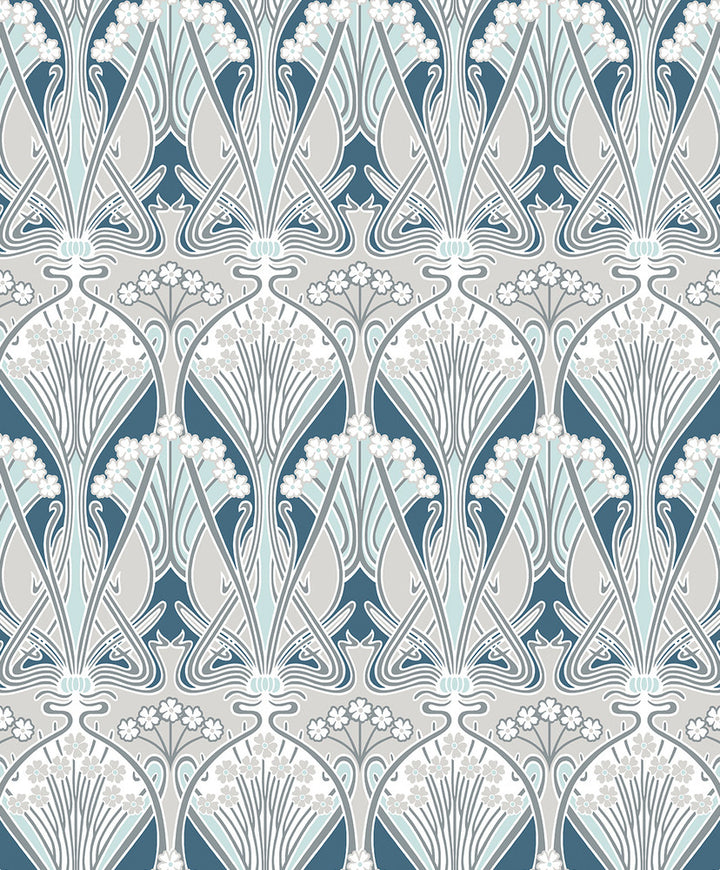 Dragonfly Damask Aegean Blue & Dewdrop by Seabrook Wallpaper Legacy Prints Netherlands 57.5 12" 20.9" - Fabric Carolina -