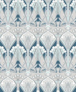 Dragonfly Damask Aegean Blue & Dewdrop by Seabrook Wallpaper
