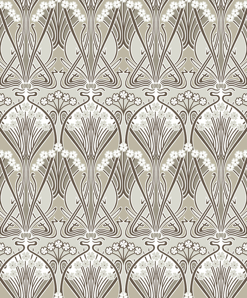 Dragonfly Damask Warm Pewter by Seabrook Wallpaper Legacy Prints Netherlands 57.5 12" 20.9" - Fabric Carolina -