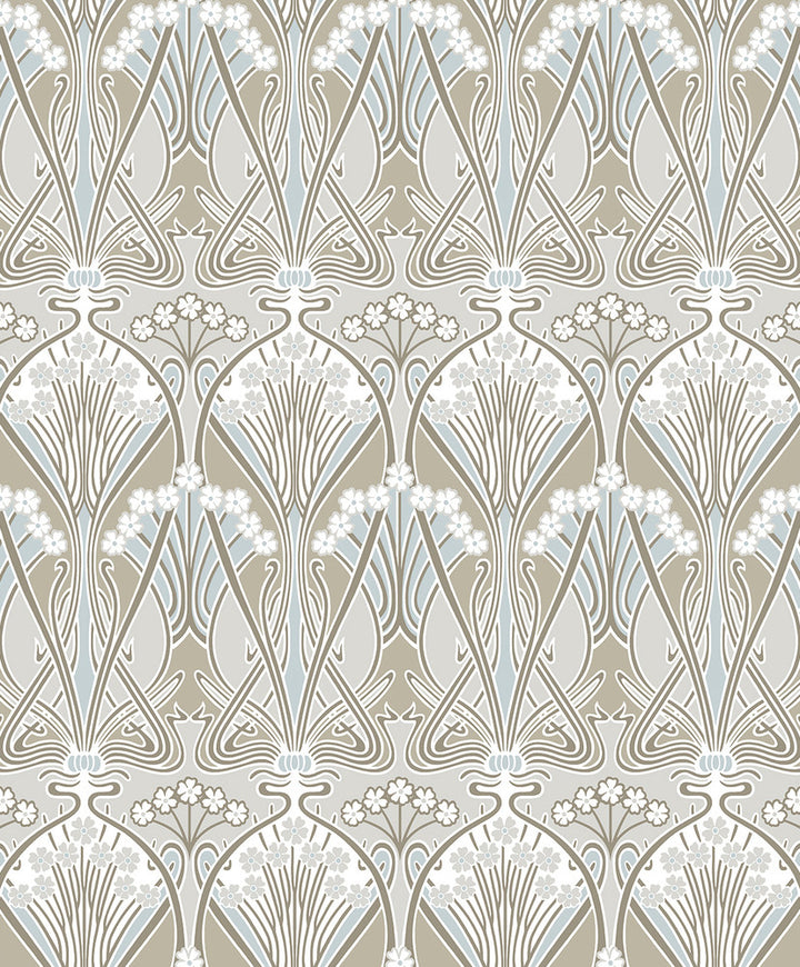 Dragonfly Damask Soft Taupe & Blue Mist by Seabrook Wallpaper Legacy Prints Netherlands 57.5 12" 20.9" - Fabric Carolina -