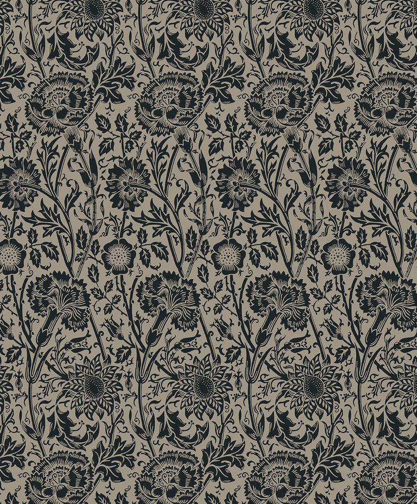 Tonal Floral Trail Taupe & Ebony by Seabrook Wallpaper Legacy Prints Netherlands 57.5 18" 20.9" - Fabric Carolina -