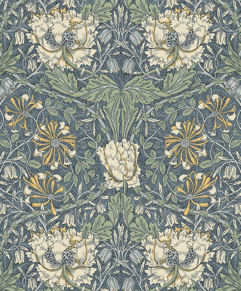 Ogee Flora Blue Lake & French Vanilla by Seabrook Wallpaper Legacy Prints Netherlands 57.5 20.87" 20.9" - Fabric Carolina -